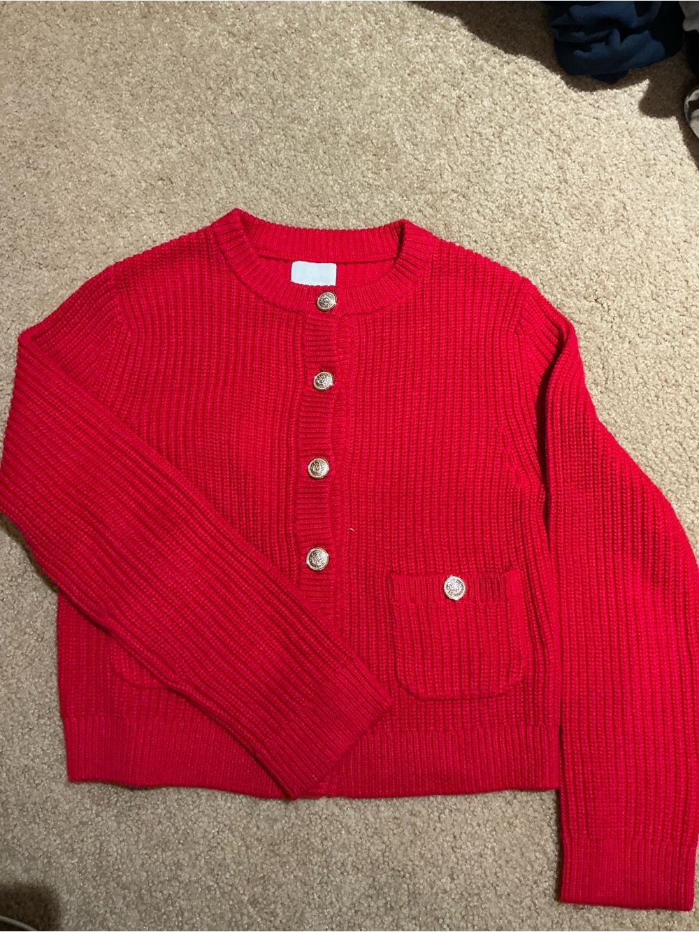 H&M Bright Red Ribbed Button-Front Cardigan - Picture 2 of 5